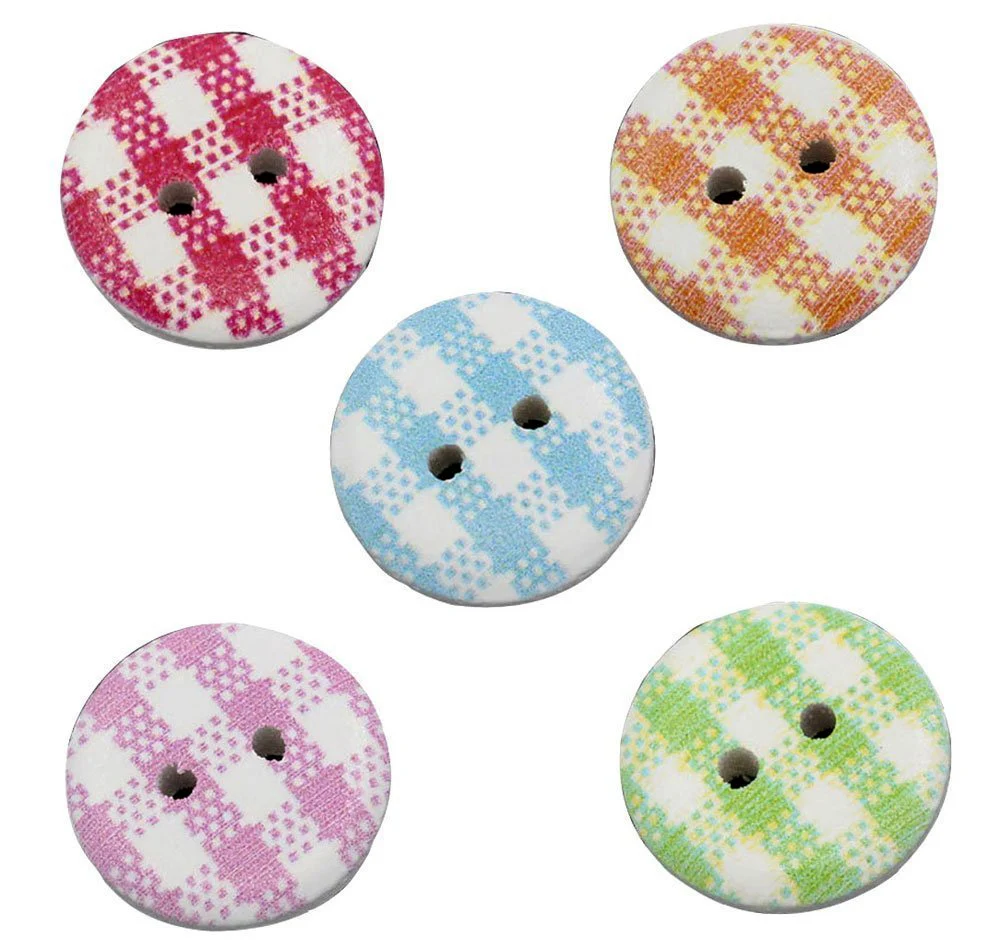 

25Pcs Gingham Painted DIY Wooden Buttons