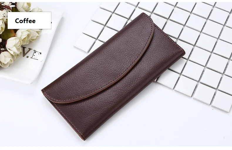 MJ Women Wallets Thin Split Leather Long Wallet Luxury Bi-Fold Card Holder Female Purse Simple Solid Genuine Leather Purse (15)