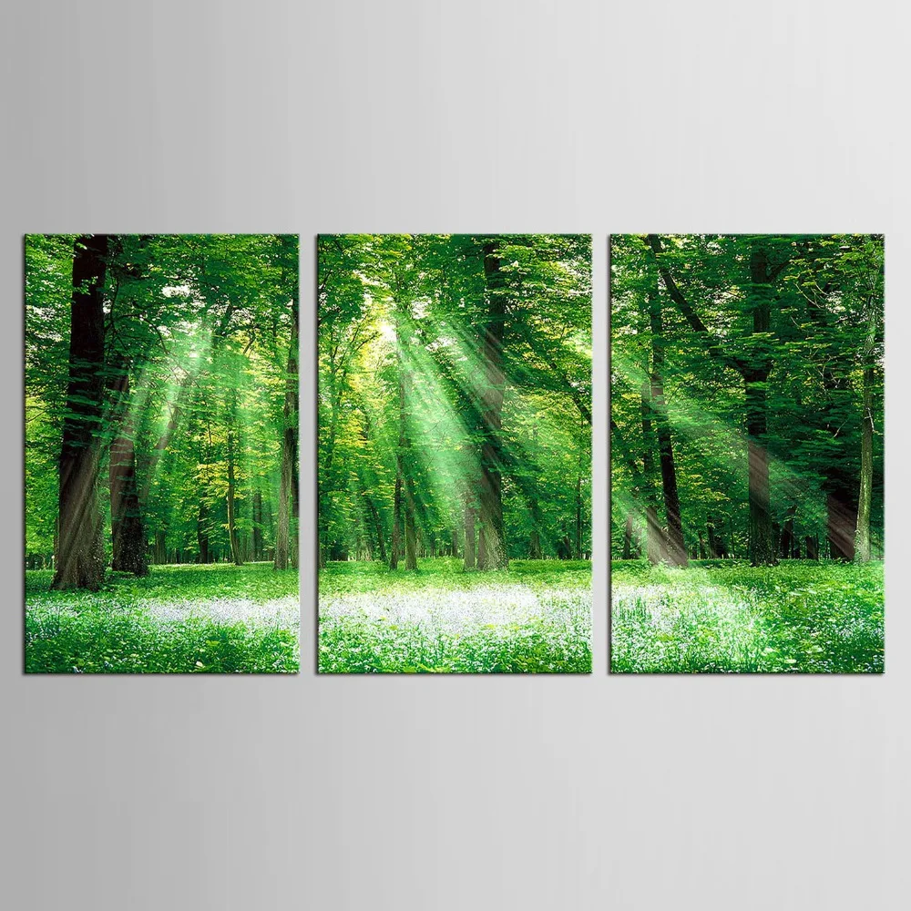 3 Panel Abstract Landscape Printed Canvas Art Green Tree Canvas Wall