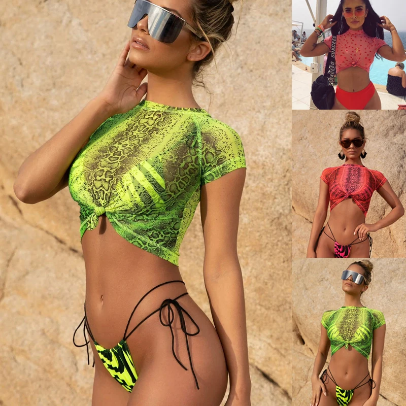 

Swimsuit Female Separate Bikini Beach Sports 3 Piece Swimsuit Women T-shirt Micro Bikini Halter Bathing Suit Women Swimwear
