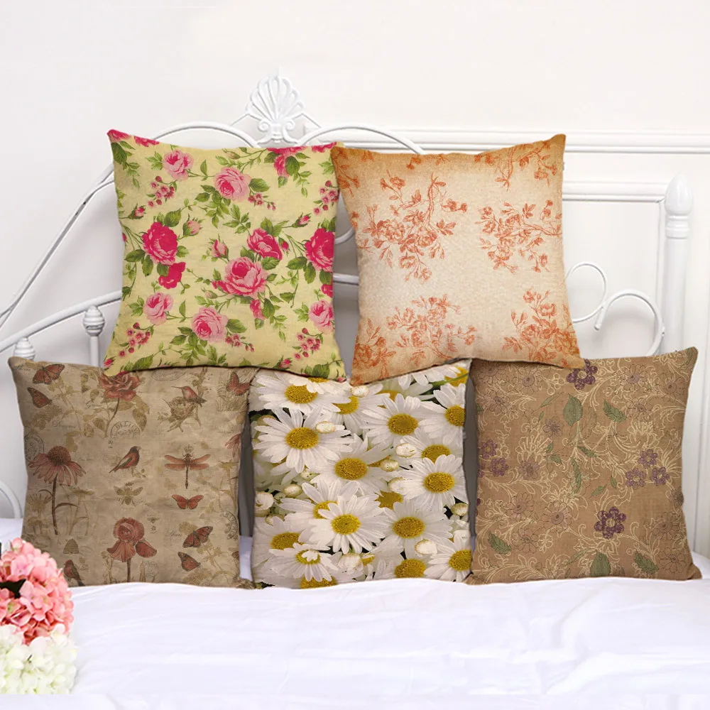 Vintage bird flowers Pillow Cover Home Decor Cushion Cover Linen Cotton