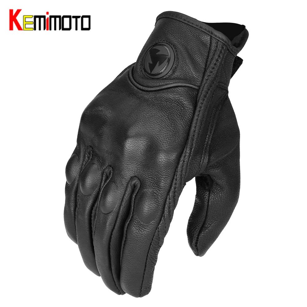 

KEMiMOTO Touch Screen Retro Real Leather Motorcycle Gloves Guantes Moto Luva Motociclista Protective Gears Motocross Glove