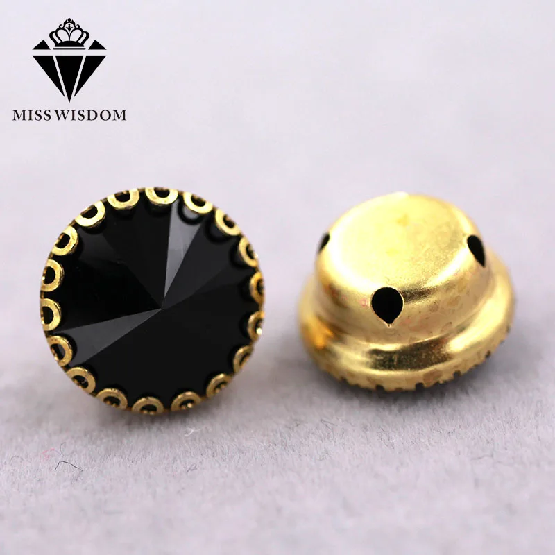 

Free shipping Black Round shape glass crystal sew on rhinestones gold base lacy claw rhinestone Diy garment/clothing accessories