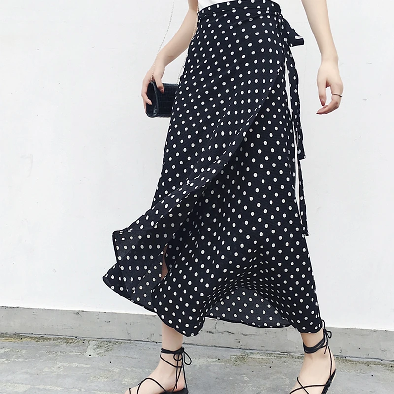 

Vintage Style Chiffon Skirt Female Slim Flower Print High Waist A-Line Skirts Autumn Women's Beach Holiday Mid-Calf Length Skirt