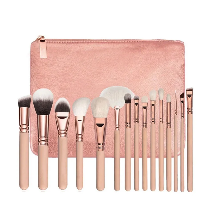 

High Quality 15pcs Makeup Brushes Set + Leather Case Reals Foundation Powder Eyeshadow Blush Brush Maquiagem Techniqueing