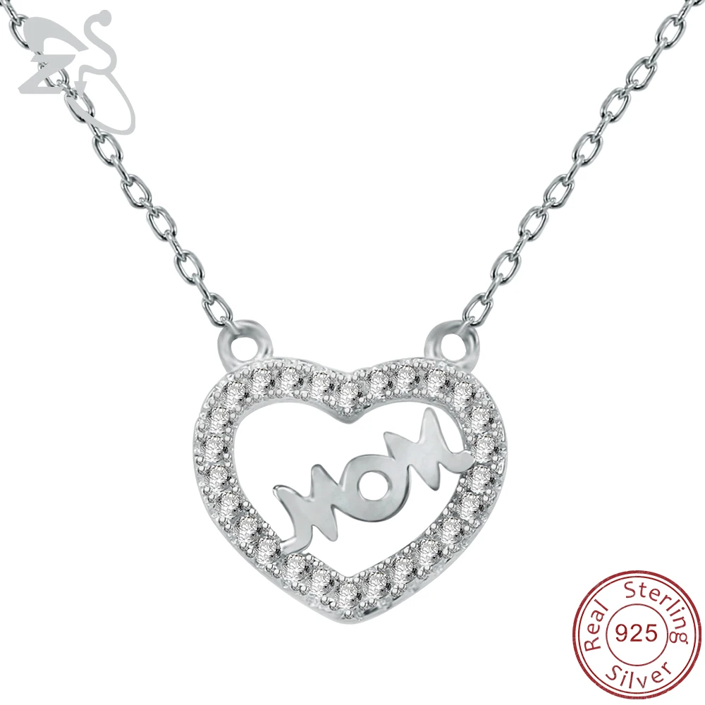 ZS Mom Pendant Necklace for Mother Women Gift 925 Sterling Silver Chain