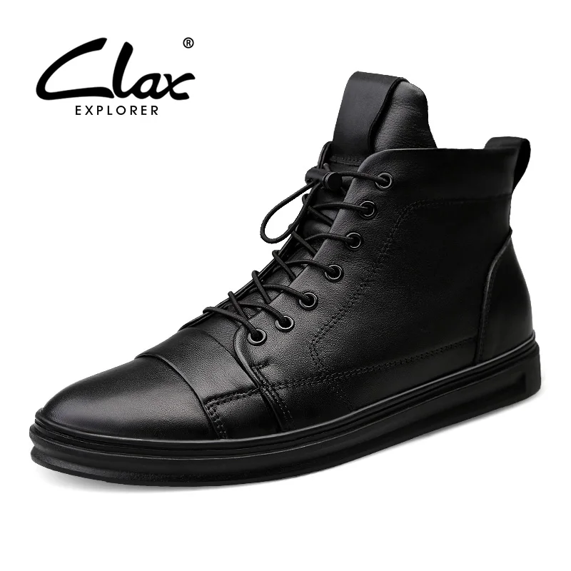 

CLAX Men Winter Boots Wool Fur Leather Boots Male Snow Shoes High Top Casual Motorcycle Shoe chaussure homme plus size