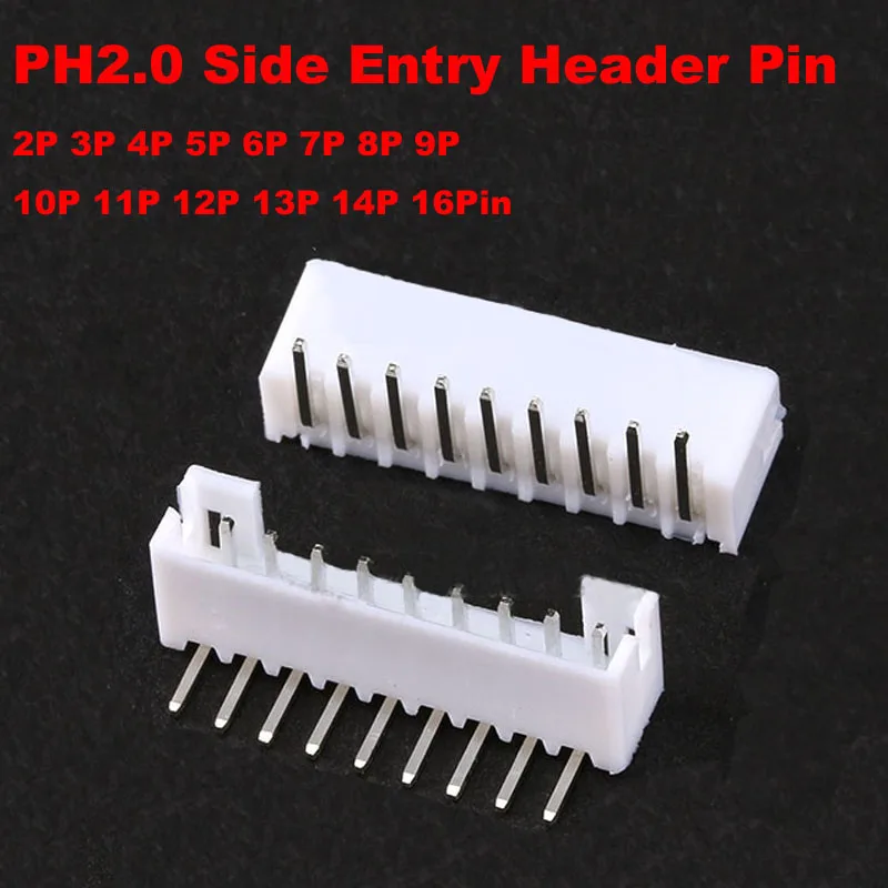 

50pcs PH2.0 Connector Side Entry Header Pin 2.0MM Header Curved Needle 2/3/4/5P/6/7/8/9/10/11/12/13/14/16 Pin