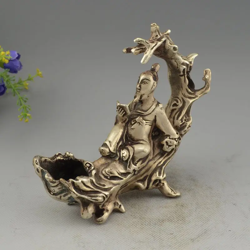 

Chinese Miao Silver Famous Poet Li Bai Sit Tree Read Book Statue Sculpture