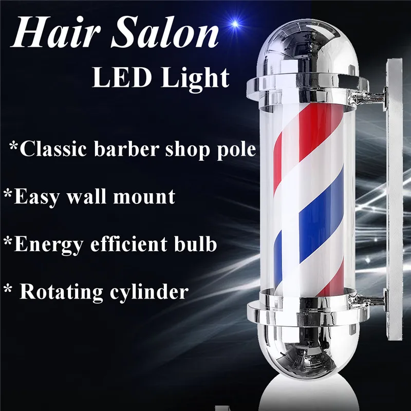 

30" LED Barber Shop Sign Pole Red White Blue Stripe Design Roating Salon Wall Hanging Light Lamp 220V 8W Beauty Salon Equipment