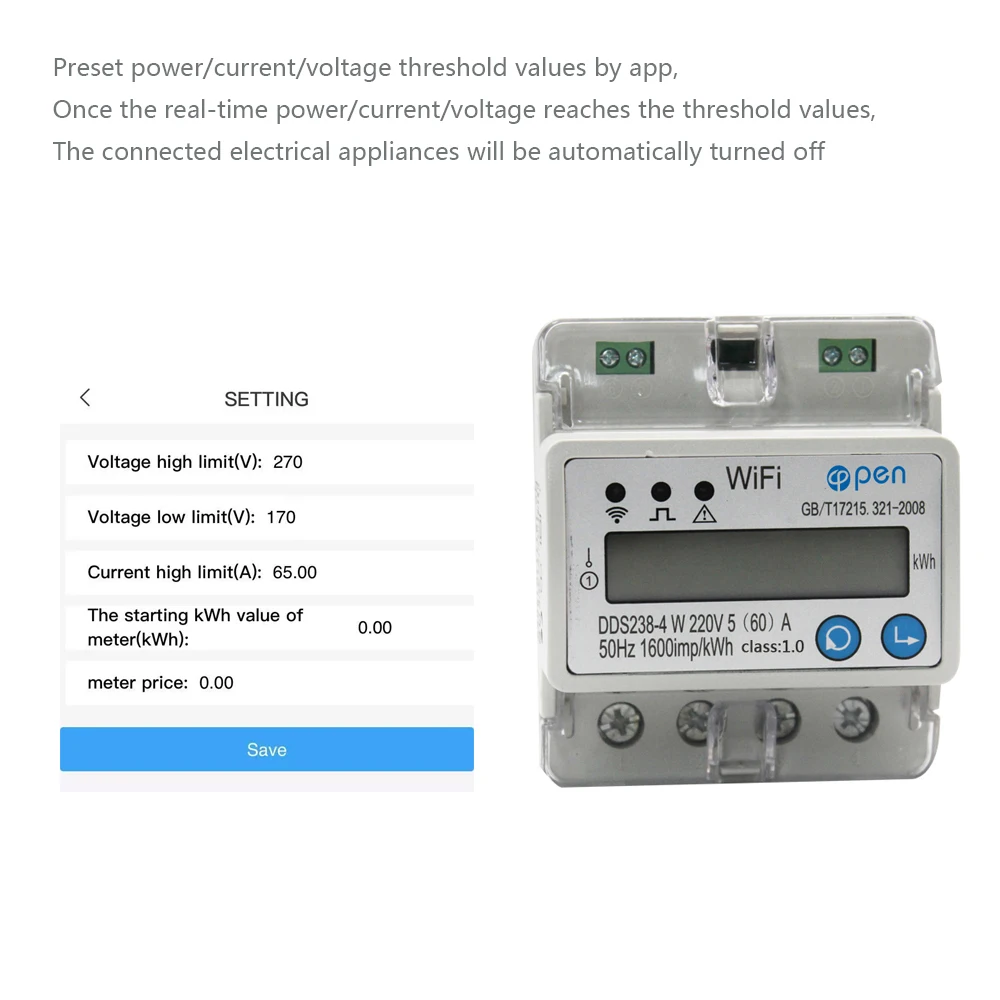 WIFI remote control Smart Switch with energy monitoring over/under voltage protection for Smart home