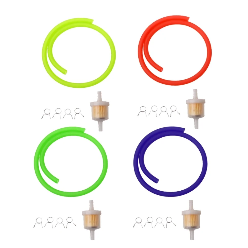 

6mm Gas Fuel Filter Petrol Pipe Hose Line + 4 Clips Moto Scooter Dirt Bike Yellow Red Blue Green