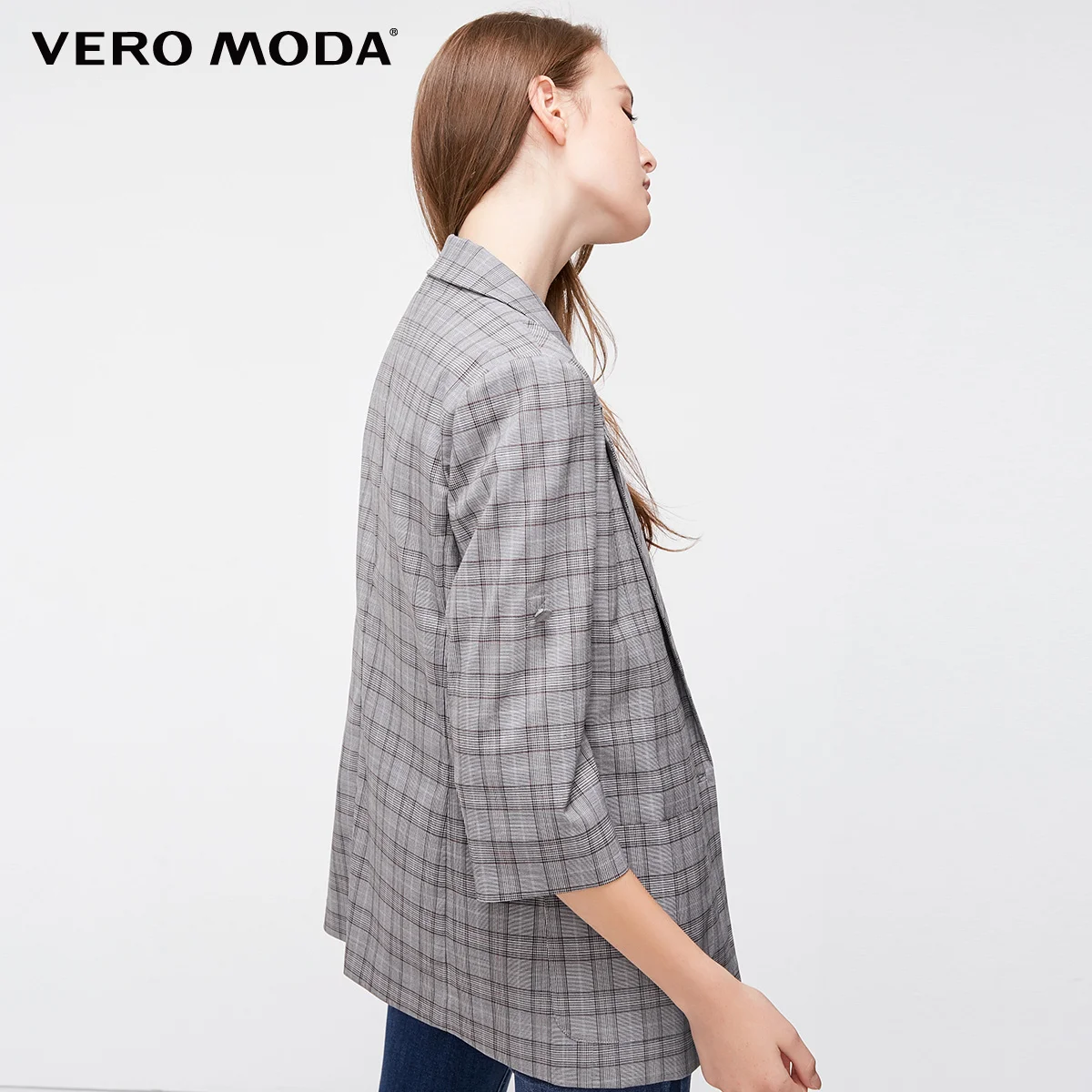 Vero Moda Женская клетчатая печать 3/4 рукава Длинная Куртка Блейзер | 318308511