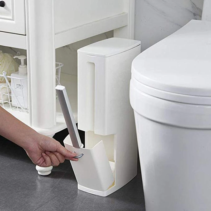 

Toilet Brush Trash Can Set Creative Narrow Seam with Bracket and Trash Can Suitable for Storage in The Bathroom Corner Mini 3L