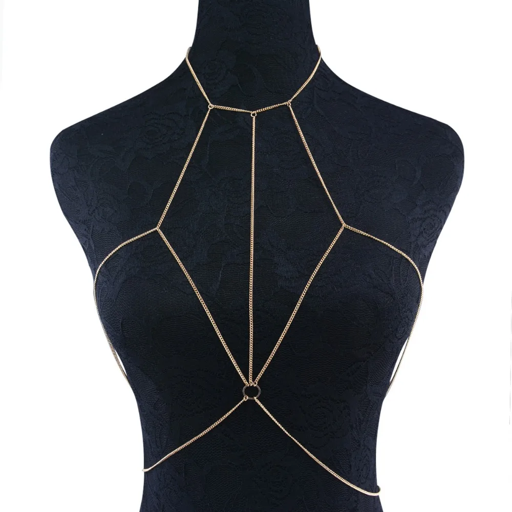 

Ingemark New Sexy Beach Bikini Crossover Golden Color Body Chain Harness Necklace Fashion Chest Jewelry for Women