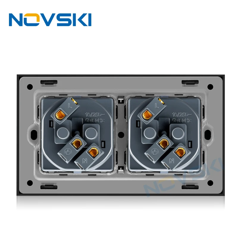 NOVSKI 86*146 мм стандарт ЕС французский 16А электрическая двойная настенная розетка Кристалл Закаленное стекло панель AC110-250V розетка питания заземление