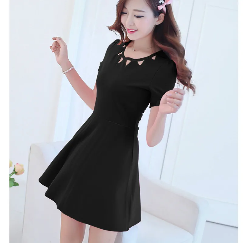 

2019 summer new Korean women's plus size mini dress fashion temperament Slim hollow collar ladies dresses bohemian women dress