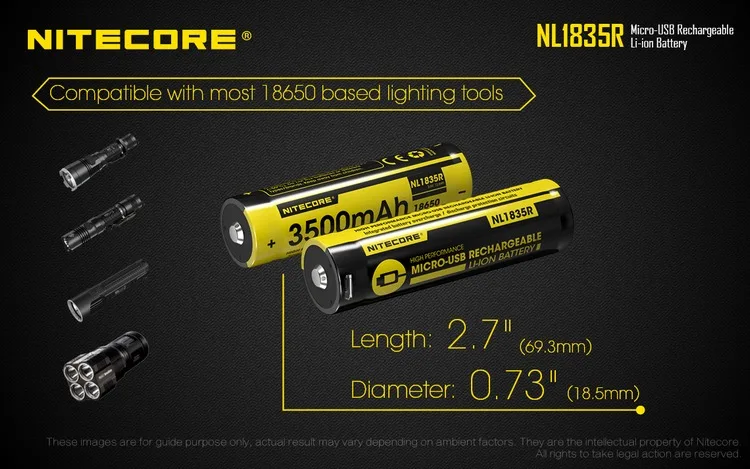 NITECORE NL1835R/NL1834R/NL1826R 3,6 V 18650 аккумулятор Высокая Производительность микро-USB литий-ионный аккумулятор