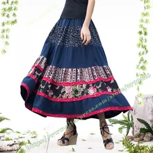 Осень-лето, Ретро стиль, Ретро стиль, повседневные, цветочный узор, сшитые, плиссированные, хлопок, лен, национальные женские макси длинные юбки, для женщин