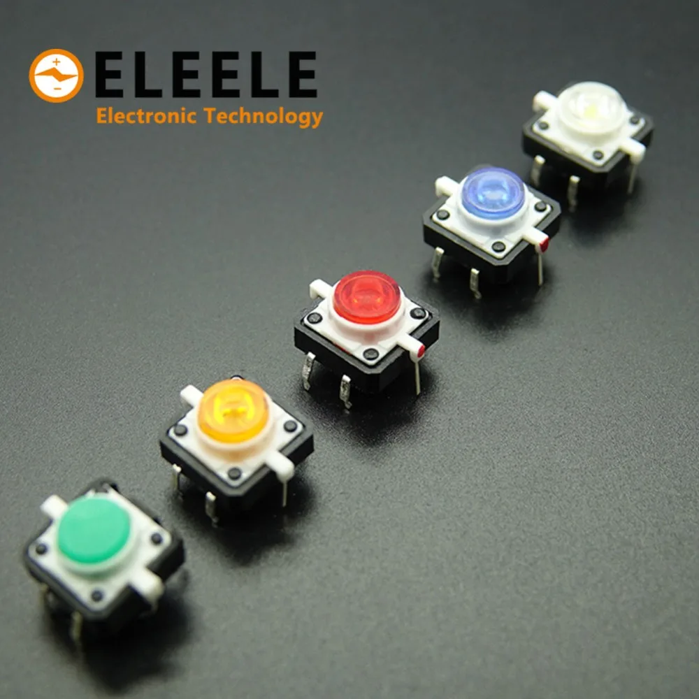 

5PCS 1 set 12X12X7.3 Tactile Push Button Switch Momentary Tact LED 5 Color 12X12X7.3mm 12*12*7.3mm PN35