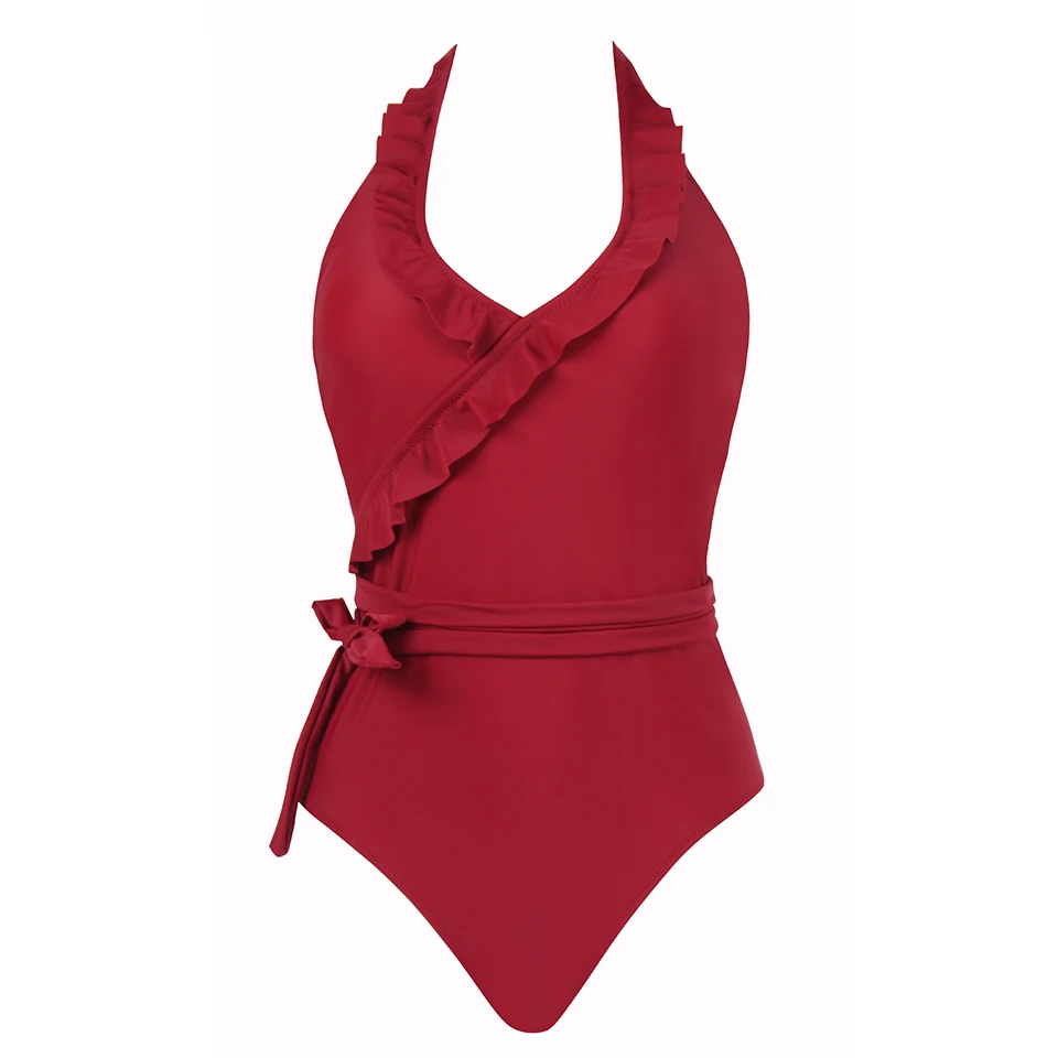 Online TQSKK 2019 Neue Ankunft Sexy Einem Stück Badeanzug Plus Größe Frauen Bademode Falbala Monokini Rüsche Feste Damen Strand Badeanzug