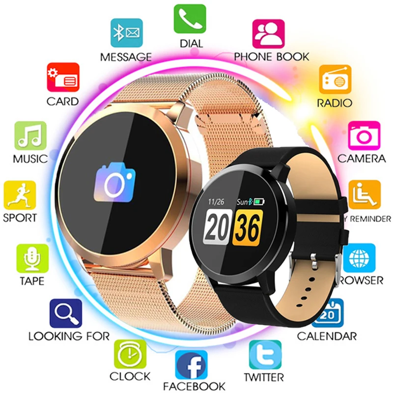 

Smart Watch Q8 OLED Color Screen Men Fashion Fitness Tracker Heart Rate Blood Pressure Oxygen Women Smartwatch For Android IOS