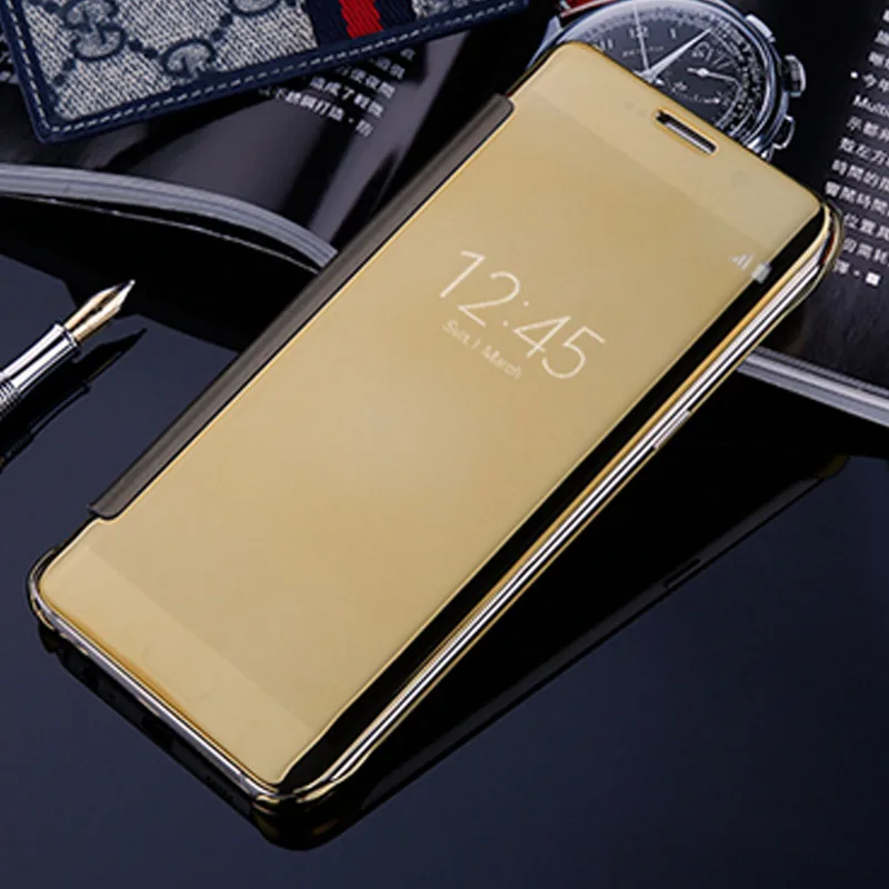 

S6 S7 Smart View Mirror Case For Samsung Galaxy S5 S6 S7Edge Plus Phone Case Window Clear UV Leather + Plastic Back Cover Coque