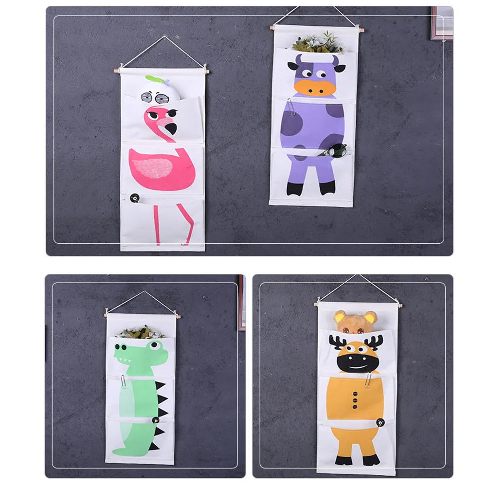 3 кармана мультфильм животное полосатый холст сумка для хранения Настенный шкаф подвесная сумка для дома украшение стены Дверь