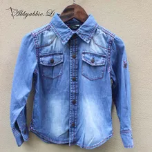 2016 New arrival Spring Autumn Fashion baby boys deep blue denim shirts easy to match children soft boys shirts #161014_h83