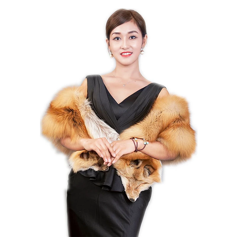 Luxury Natural Silver Fox Fur Shawl Wrap - Genuine Real Fur Scarf Patchwork Stole for Winter Bridal Fashion image 2