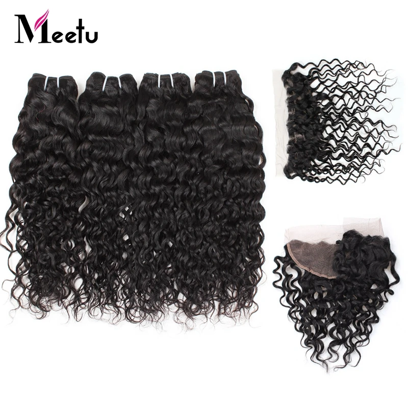 

Peruvian Water Wave Ear To Ear Lace Frontal Closure With Bundles Human Hair 4 Bundles With Frontal Closure Non Remy Hair