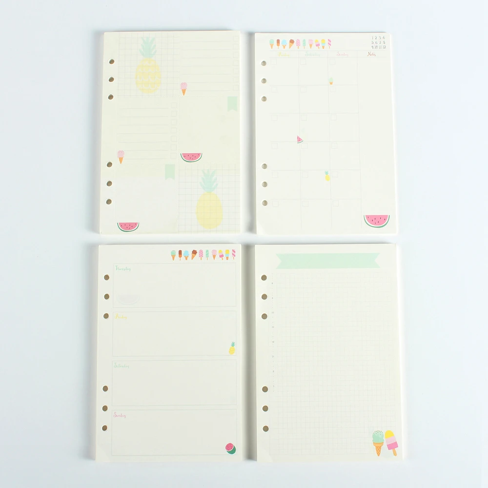 

Creative cute summer series 6 holes spiral notebook refilbale inner paper core:grid,can tear,weekly planner,daily planner A5 A6