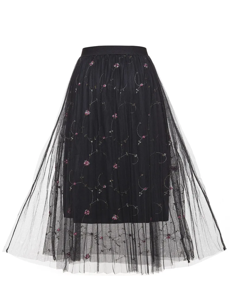 Летняя женская сетчатая плиссированная юбка с вышивкой юбка-карандаш из тюля Длинная женская пачка Harajuku Boho Faldas Mujer юбки