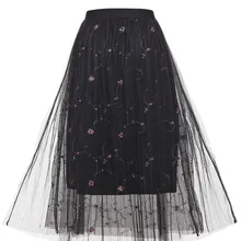 Летняя женская сетчатая плиссированная юбка с вышивкой юбка-карандаш из тюля Длинная женская пачка Harajuku Boho Faldas Mujer юбки