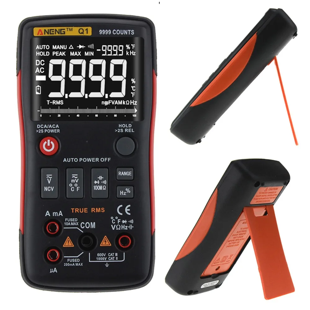 

16 in 1 Q1 True-RMS Digital Multimeter True RMS Button 9999 Count With Analog Bar Graph AC/DC Voltage Ammeter Current Ohm Tester