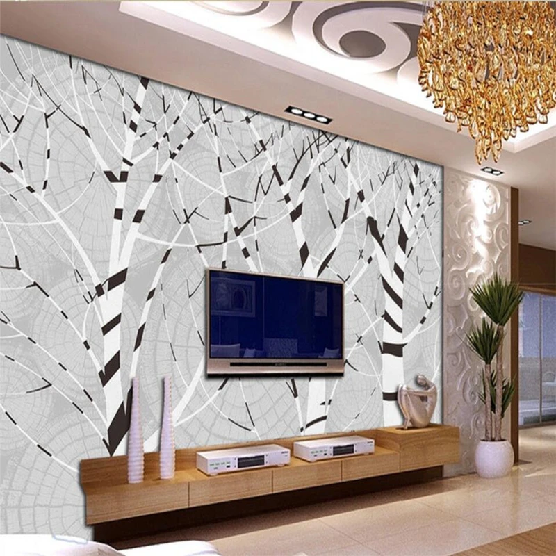 

beibehang Abstract tree hand painted gray woods ring television background wall custom large fresco silk silk wallpaper mural