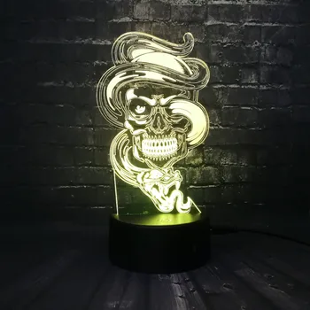 

New Fierce Snake Wrapped Skull 3D LED USB Lamp Rock Style 7 Colors Changing Flash Atmosphere Night Light Desk Table Decor LAVA