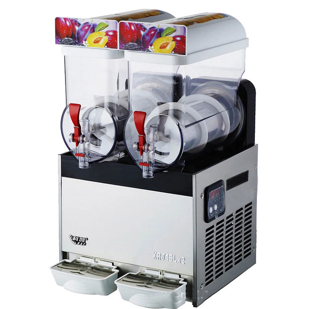 Eleoption Commercial 2 Tank Smoothie Maker Frozen Drink Slush Slushy Making Machine 220V / 110V