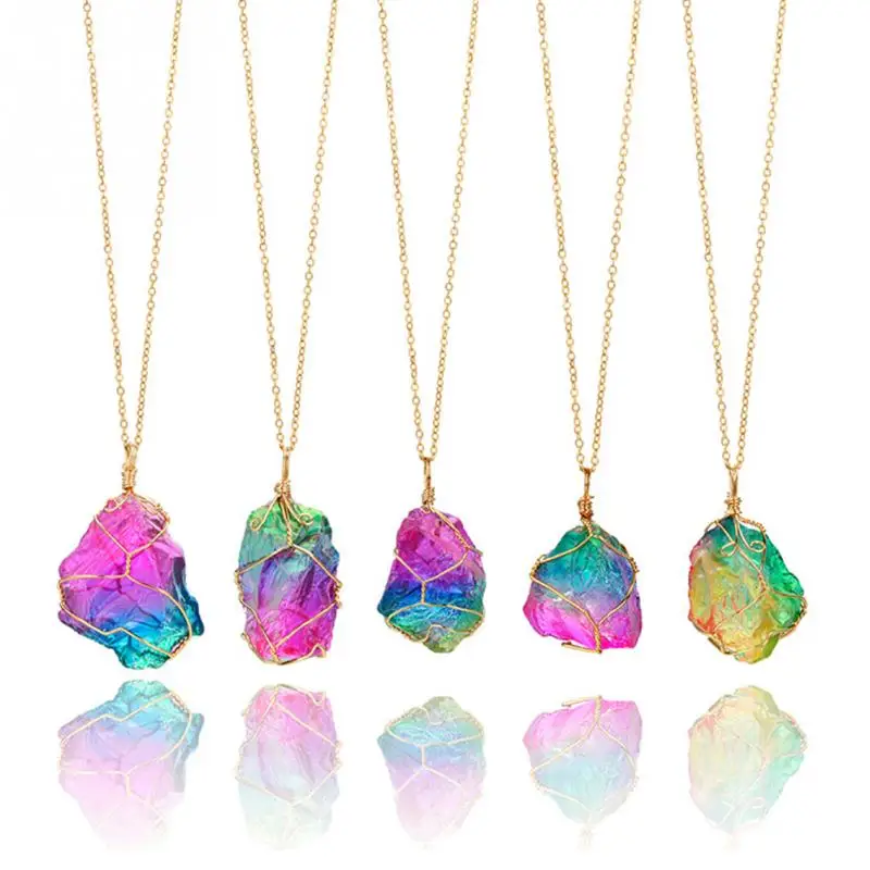 

Brand Rainbow Natural Stone Simple Winding Crystal Transparent Pendant Irregular Necklace Pendant Women's Necklace