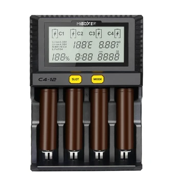 

Miboxer C4-12 Smart Battery 18650 26650 Charger 4-Slot LCD Screen 3.0A/slot total 12A for Li-ion/IMR/INR/ICR/Ni PK liitokala500