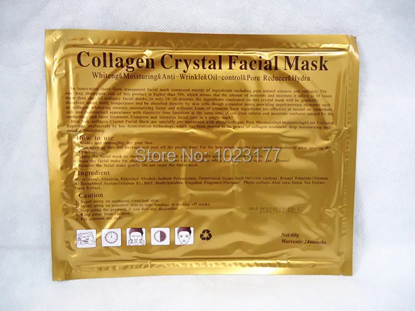 FedEx 250 шт./лот спа Красота продукт с покрытыем цвета чистого 24 каратного золота коллагеновая кристальная маска для лица для анти-старения и увлажнения лица