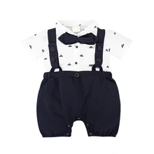 Детские ползунки, летняя рубашка с короткими рукавами и принтом джентльмен, для маленьких мальчиков и девочек 0-18 месяцев
