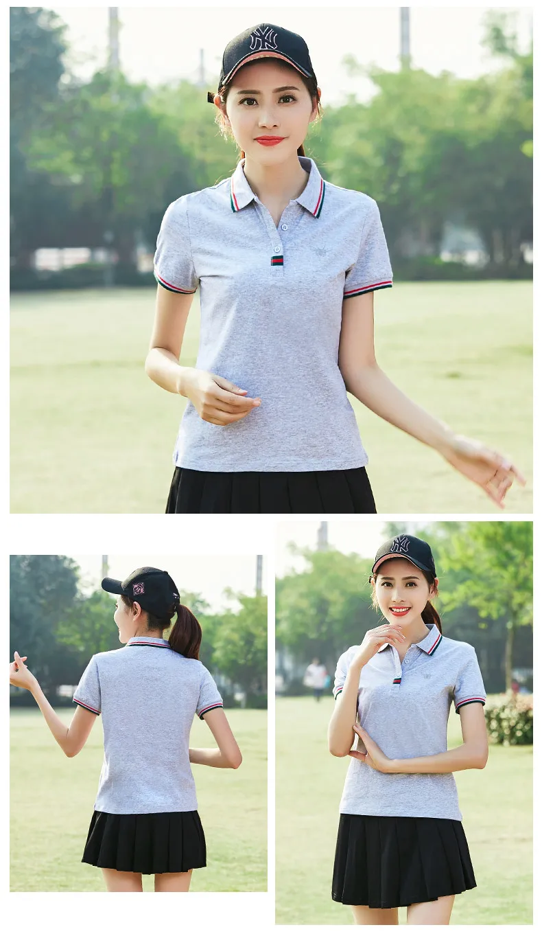 Новая хлопковая футболка с короткими рукавами, Женская однотонная, свободный размер, футболка с отворотами, женская спортивная футболка поло