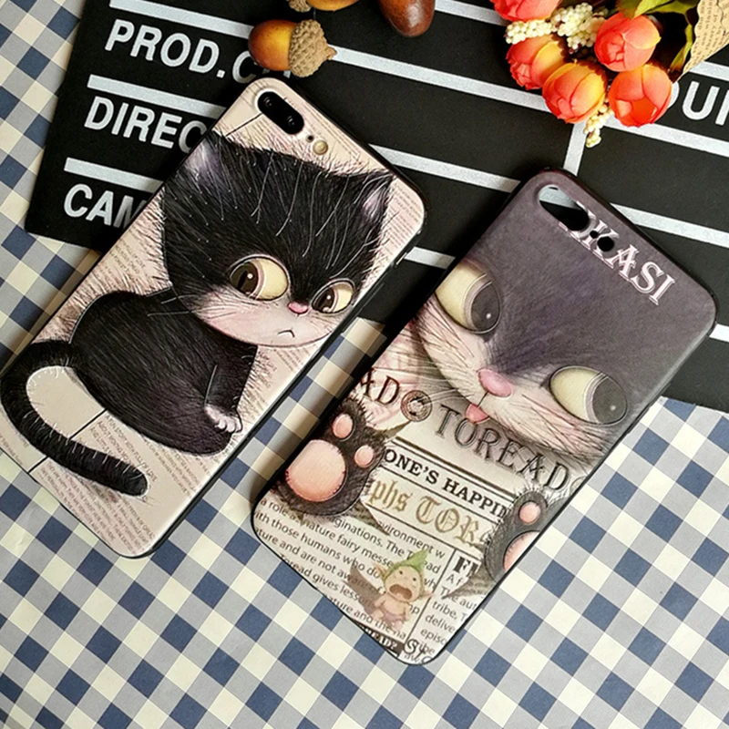 

Cat theme For iPhone 7 cases soft silicone TPU 3D painted For iPhone 6 8 plus X cover protector back 3D cover protection case