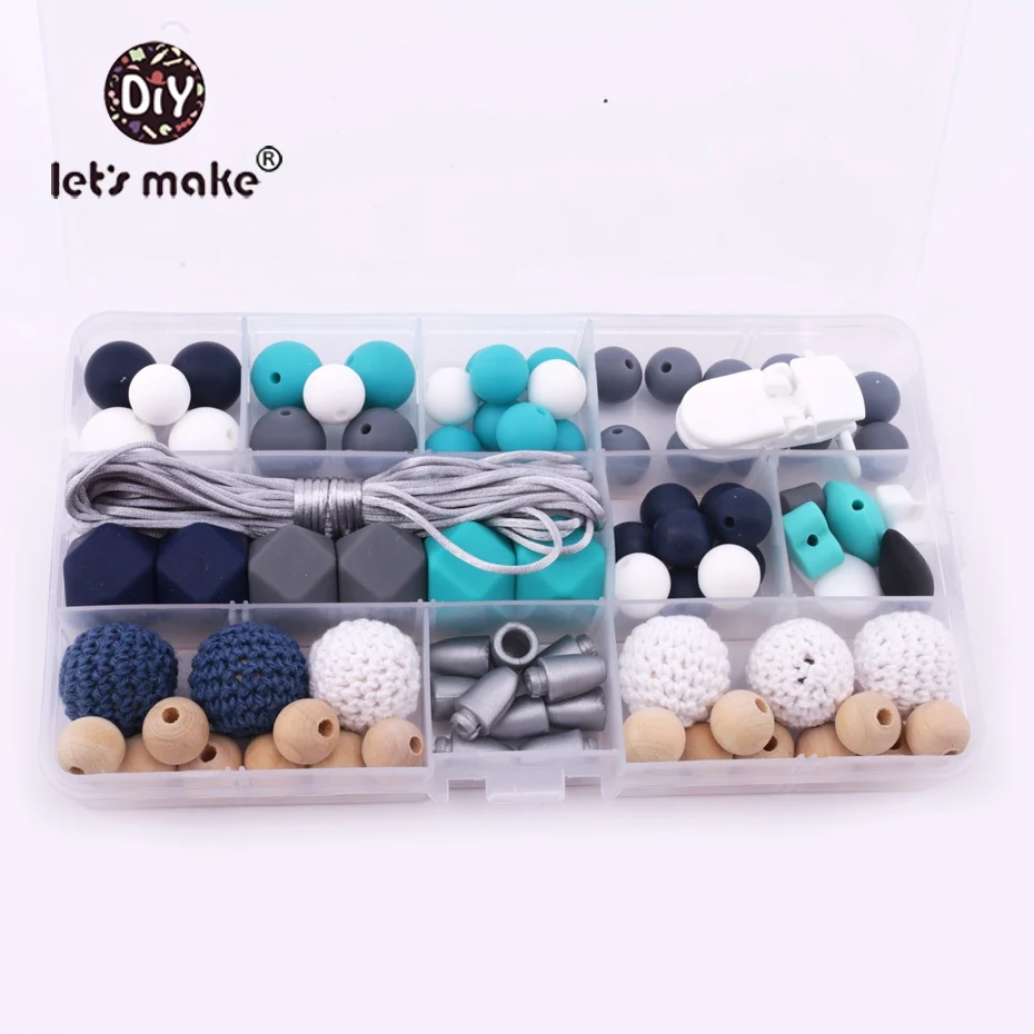 

Let's Make Baby Teether Unfinished Silicone Hex Beads Set Chew Food Grade Wooden Beads DIY Teething Necklace Accessories Beads