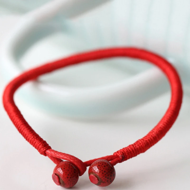 

1PC New Ethnic style boho Red Women Bracelets Lucky String Ceramic Handwork Weave Gift Keepsake Simple Jewelry