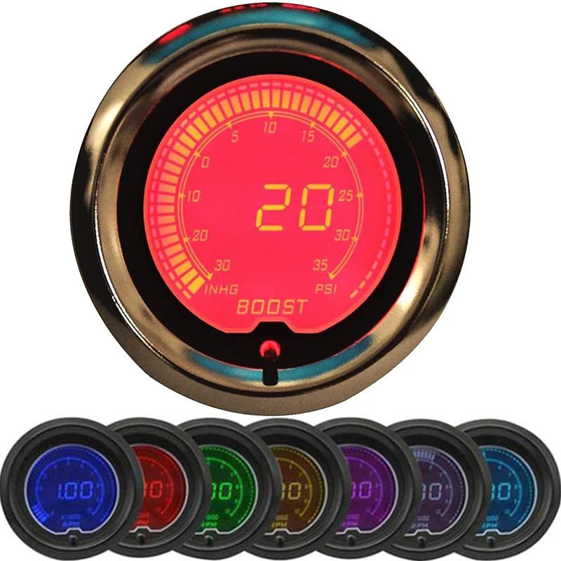 

2" 52mm 7 Colors LED Boost/Water/Oil temp/Oil pressure/Volt/Tachometer Car Gauge +Gauge Pods tacometro turbo boost controller