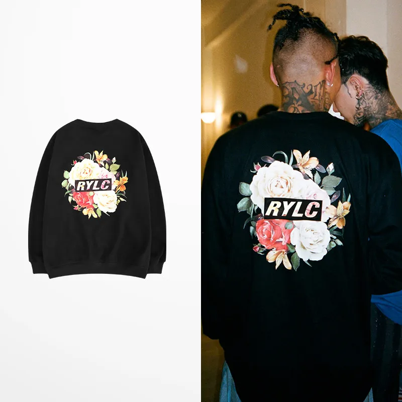 Ins Hoodies Men And Women Oversize Tide Brand Rylc Flower Print Harajuku Fleece Cotton Justin Bieber Sweatshirt Men