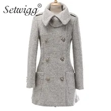 SETWIGG модные зимние утепленные полушерстяные средние пальто двубортный шерстяной карман камвольная петля куртка пальто SG37