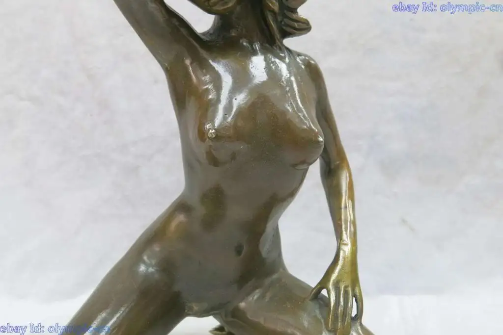 11' китай латунь резные красивая женщина купайтесь Скульптура Сад Бронза медь Украшения реального Латуни